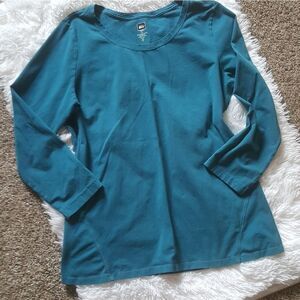 REI Dark Teal Organic Cotton Long Sleeve Top Size Large